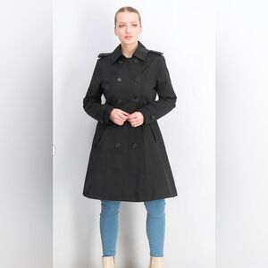 RALPH LAUREN Women's Black Double-Breasted Trench Coat Large